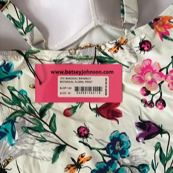 Betsey Johnson One Piece Bandeau Swimsuit Botarical Floral print size Med NWT - Picture 10 of 10